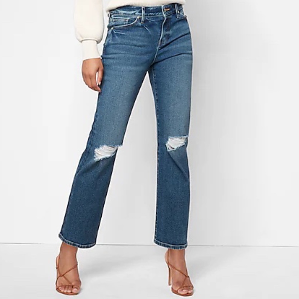 Express Mid Rise Dark Wash Ripped 90s Ankle Boot Jeans Size 4